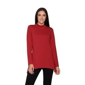 Denim & Co Womens 3X Long Sleeve Mock Neck Perfect Jersey Trapeze Top Red NWT